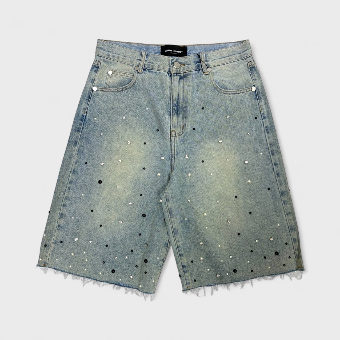 Gemstone Denim Shorts (Light Blue)